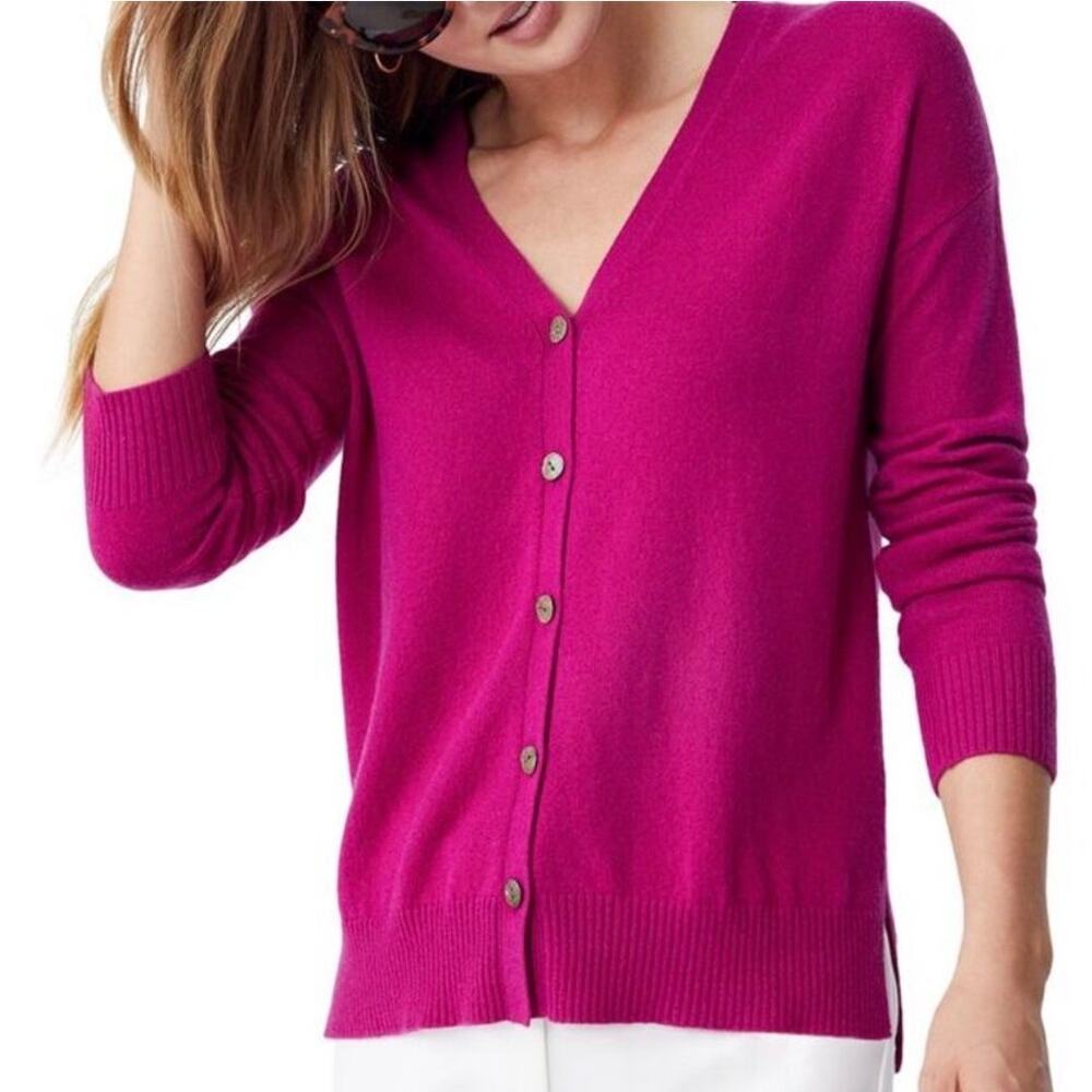 J McLaughlin 100% Cashmere Annalyse Cardigan V-Neck Button Front Sweater Preppy